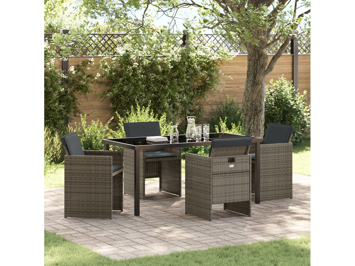 Juego de comedor de jardín de 5 piezas con cojines de mimbre gris de polipropileno Lovely Home