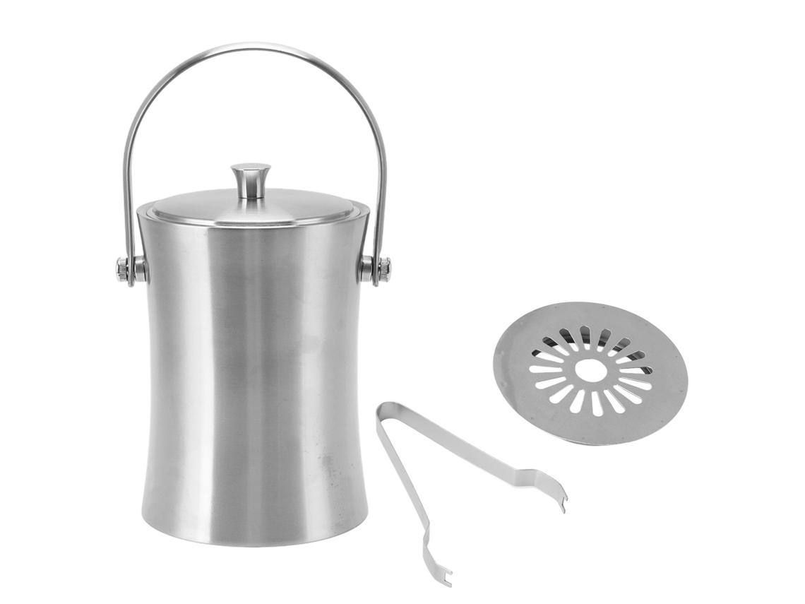 Cubitera De Acero Inoxidable De Doble Pared Con Tapa Y Asa Para Bar, Vino Y Bebidas, 1 Litro.