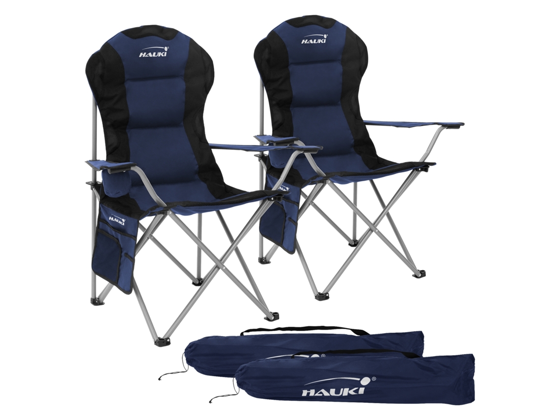 2x Sillas plegables de camping azul asientos de pesca con portavasos y bolsa HAUKI