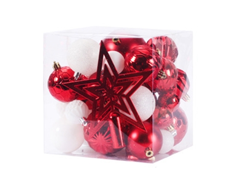 Juego de 45 adornos de bolas de Navidad inastillables, paquete de regalo para decoración de árboles de Navidad, rojo y blanco