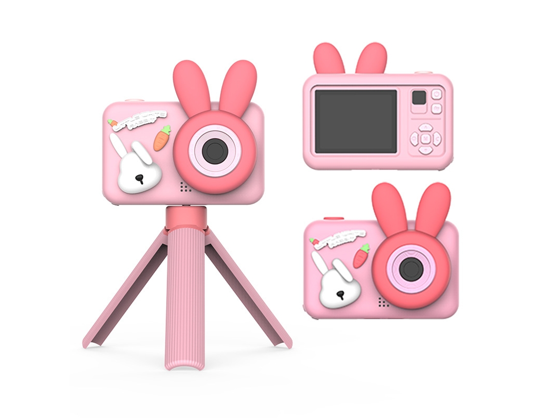 Cámara infantil de 9600 W con doble cámara, mini cámara digital portátil con diseño de dibujos animados de conejo rosa SZIQIQI