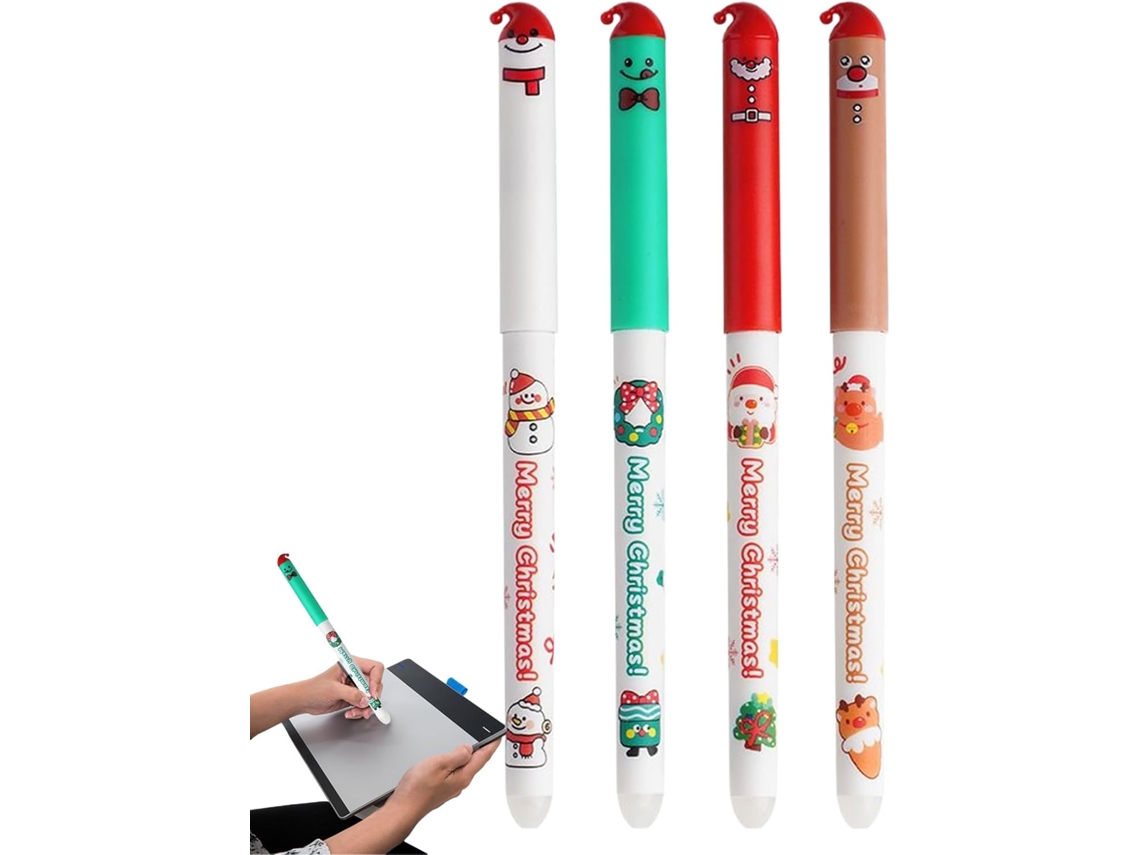 Bolígrafos Borrables | Paquete De 4 Artículos Escolares Navideños Para Escribir