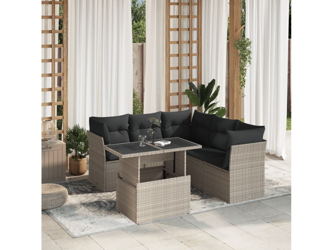 Conjunto de sofá de jardín DKD Home Decor con cojines, mimbre gris claro