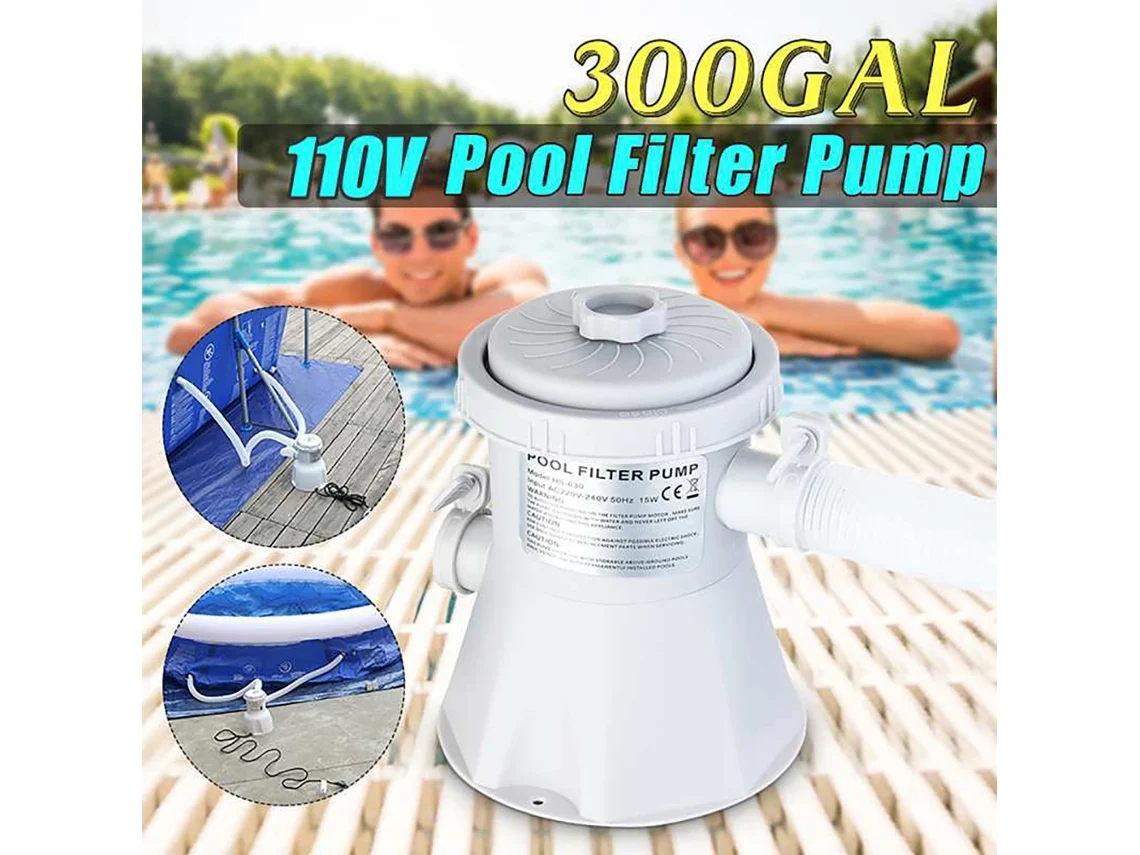 Kit De Bomba De Filtro Eléctrico Para Piscina Con Caudal De 1136 L/h Y 15 W, Apto Para Piscinas De 378 A 1324 L.