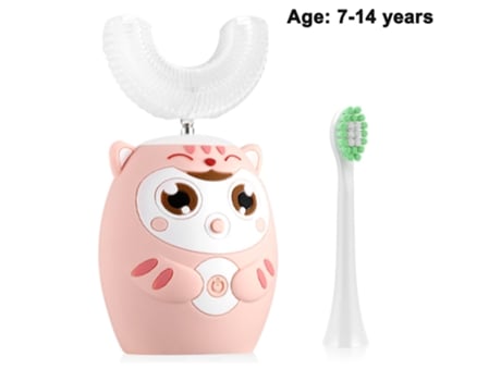 Cepillo de dientes Blanqueamiento ultrasónico eléctrico para niños Tipo U Silicona suave Diseño inteligente para niños -K5 Rosa