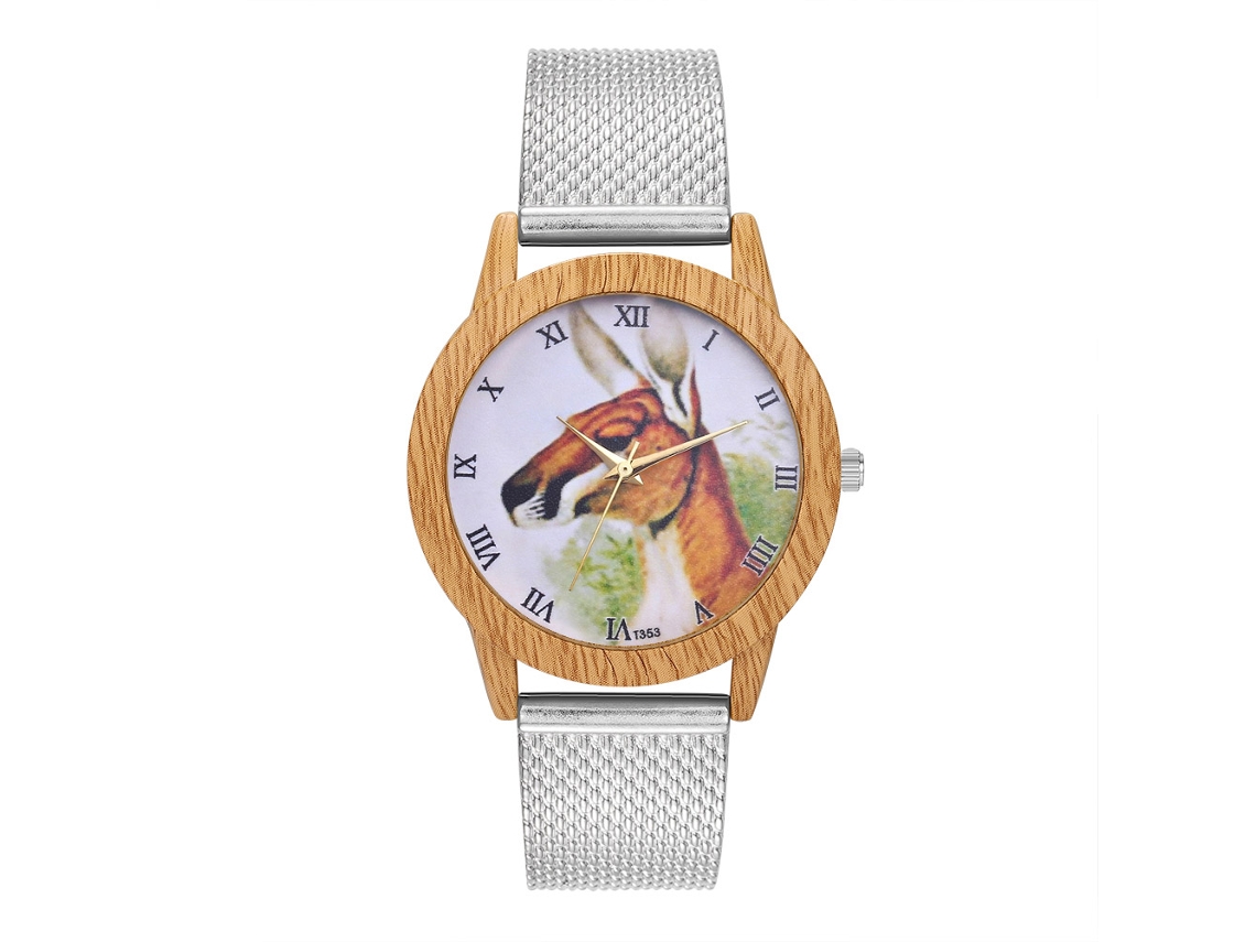 Reloj Zhoulianfa Para Mujer Con Estampado De Imitación Madera, Esfera Redonda Y Correa De Malla.