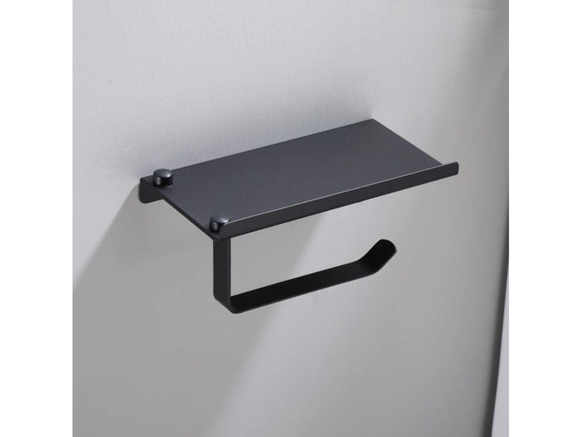 Soporte De Pared Negro Para Papel Higiénico Con Estante