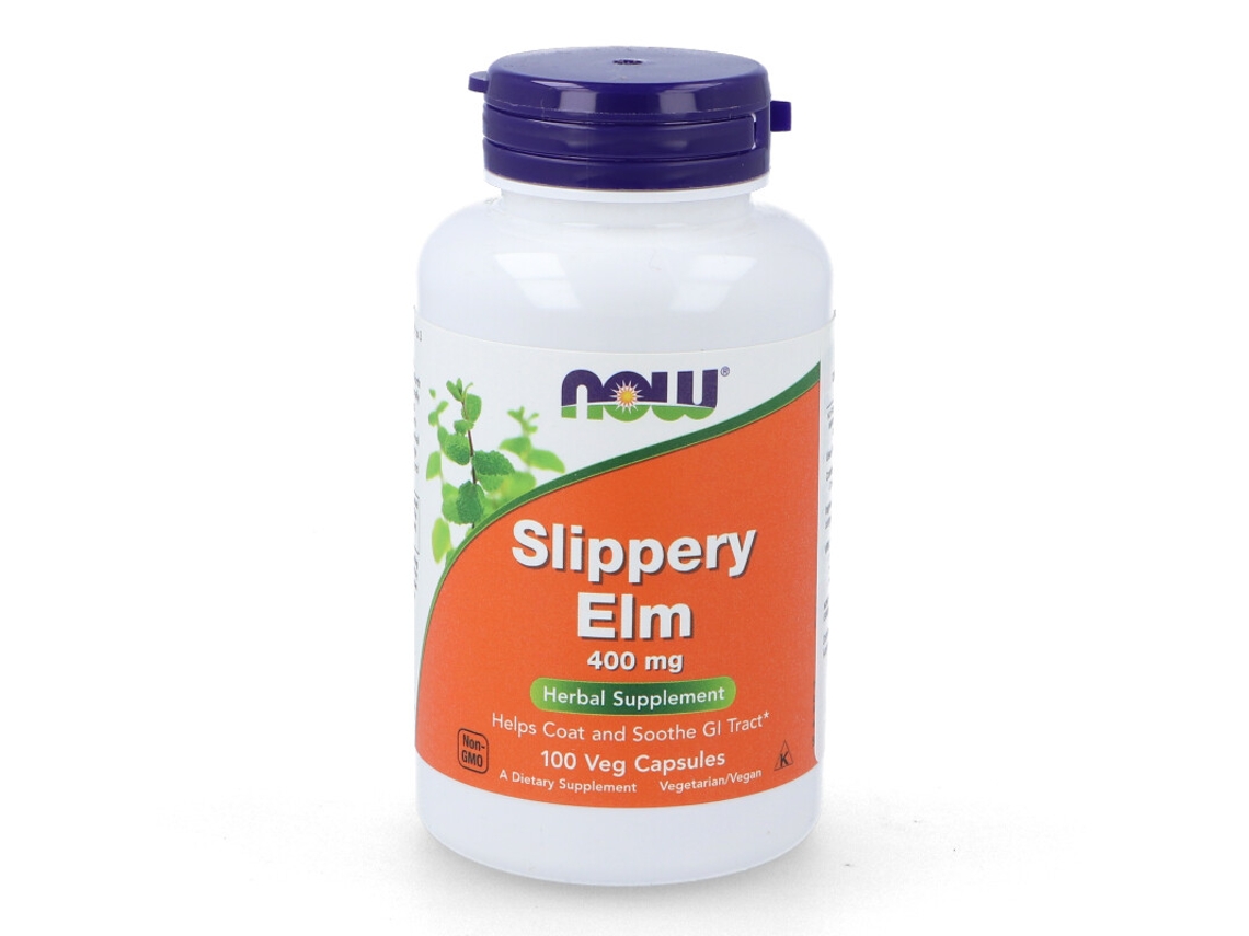 Complemento Alimentar NOW Slippery Elm 100Cap. 400Mg. (Olmo Rojo)  Now (100 cápsulas)