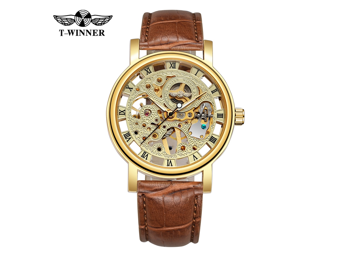 (estilo 5) Relógio Mecânico Manual Esqueleto Banhado A Ouro, Esportivo, Para Uso Profissional E Casual, Com Pulseira De Couro.