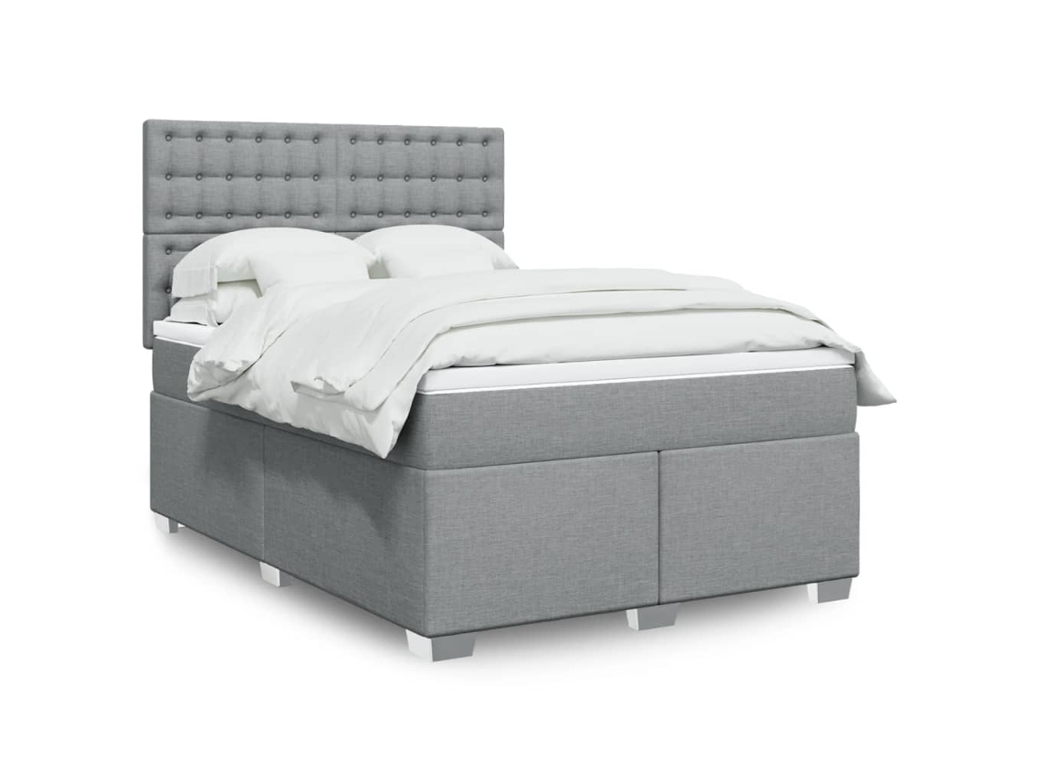 Cama Box Spring Con Colchón Tela Gris Claro 140x190 Cm