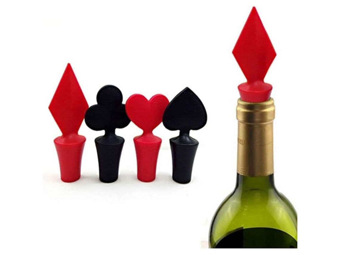 Tapones De Silicona Para Botellas De Vino Creativos Forma Poker Reutilizables 4 Piezas Selladores Antifugas