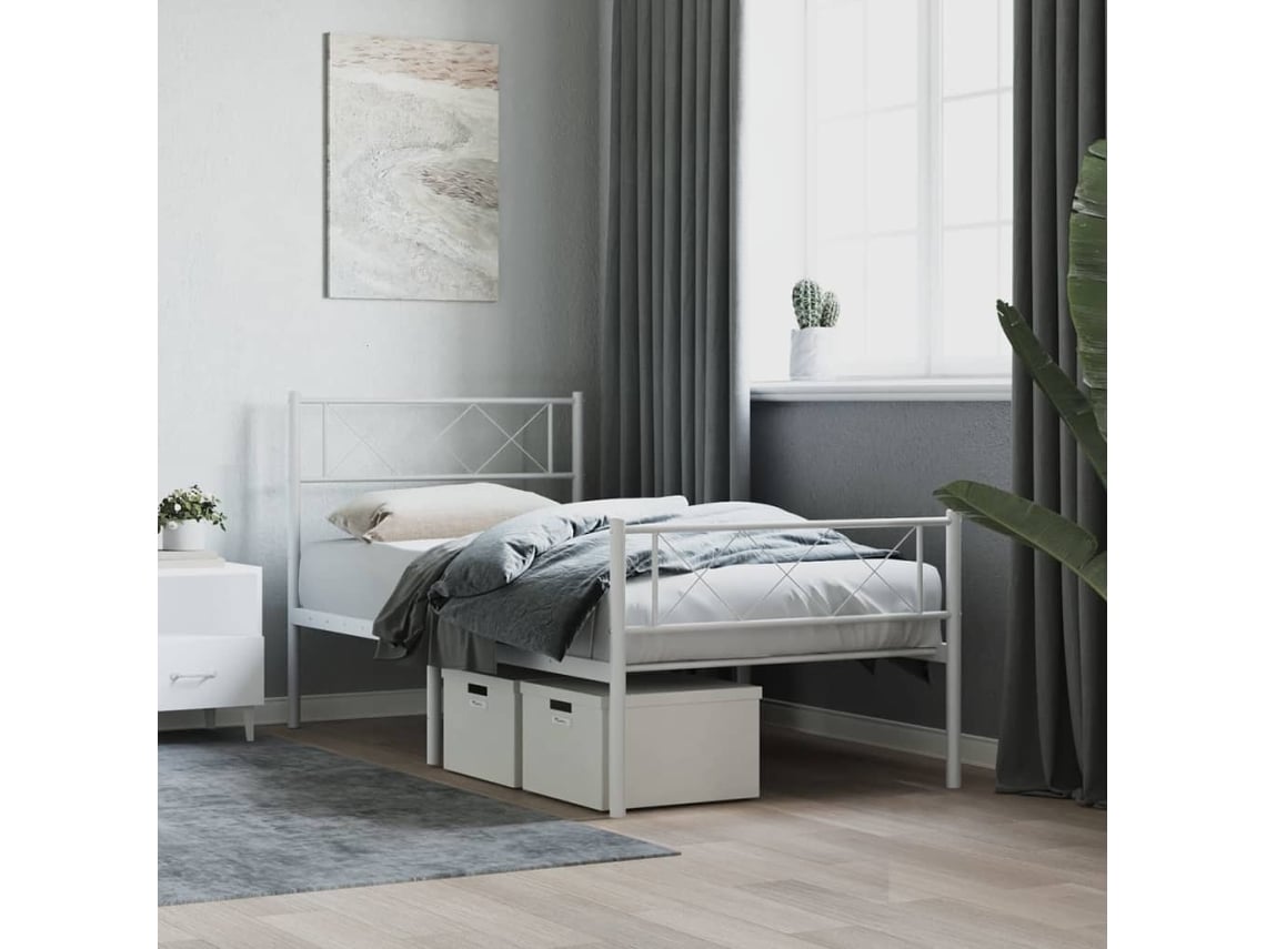 Estructura Cama Sin Colchón Con Estribo Metal Blanco 107x203 Cm