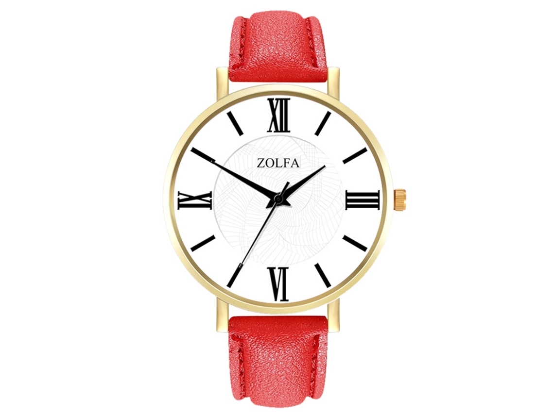 Reloj De Pulsera Para Pareja Con Correa De Pu, Movimiento De Cuarzo, Estilo Sencillo, Rojo.
