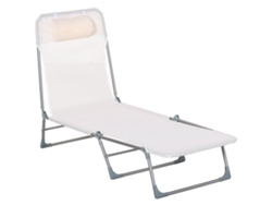 Chaise Longue Reclinable Plegable, Orejera, 5 Niveles, 182x56x28cm, Crema