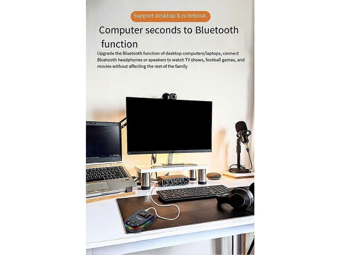 Transmisor/receptor Bluetooth 5.3 2 en 1 GOKOCO con pantalla LED, iluminación RGB, para coche y PC