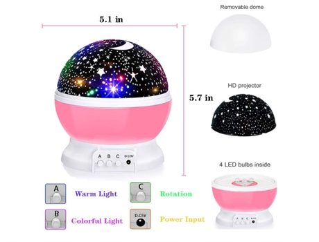Luz nocturna de estrella para niños, 12 modos de luces que cambian de color con cable USB, lámpara de escritorio con proyector de estrella lunar gi...