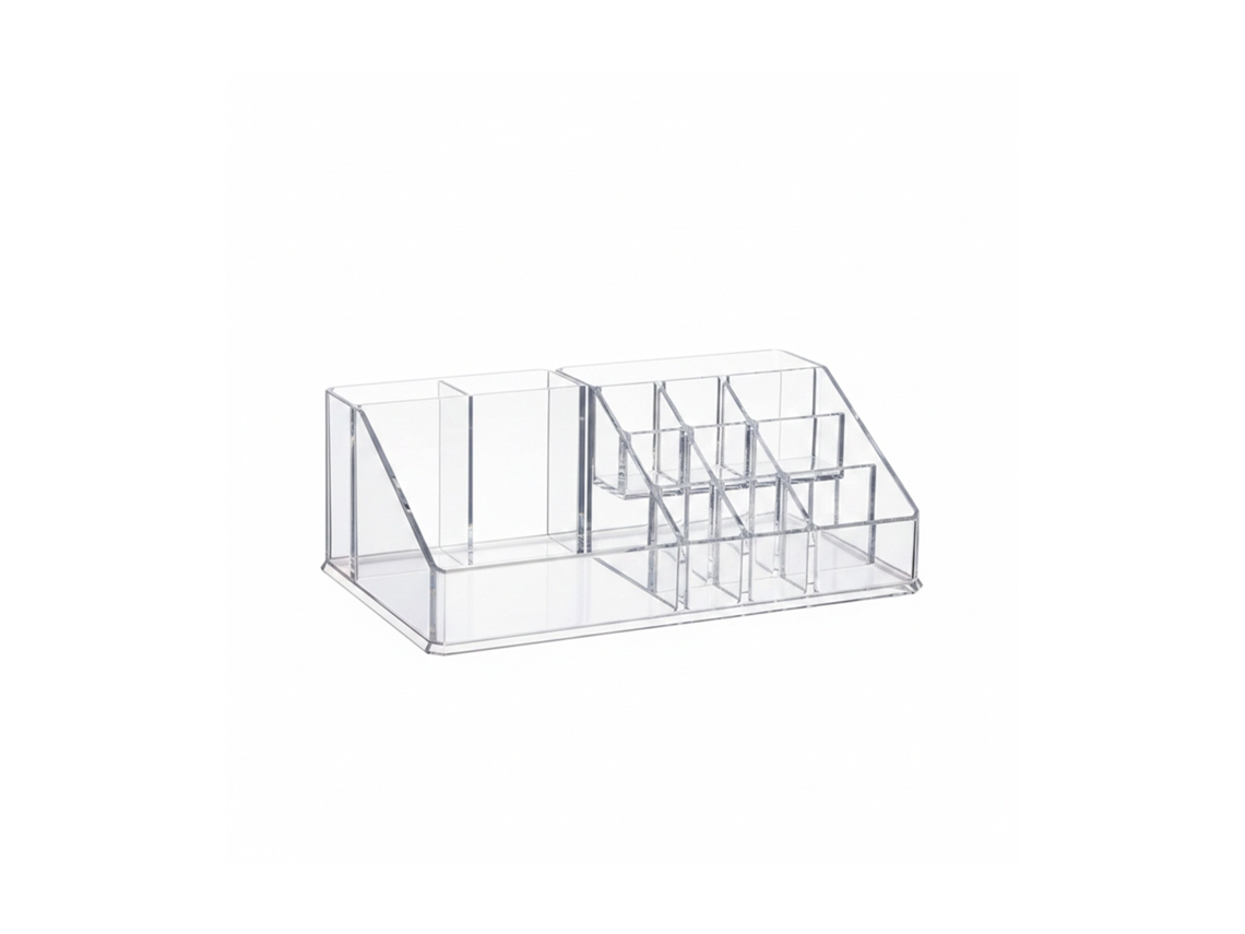 Organizador De Cosméticos Relaxdays Em Acrílico, 16 Compartimentos E Suporte Para Batons, Transparente