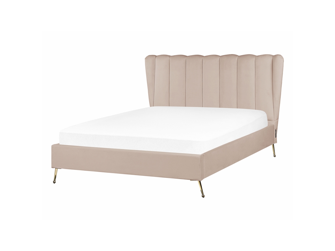 Cama con somier BELIANI Miribel de Terciopelo Beige 167x218x112
