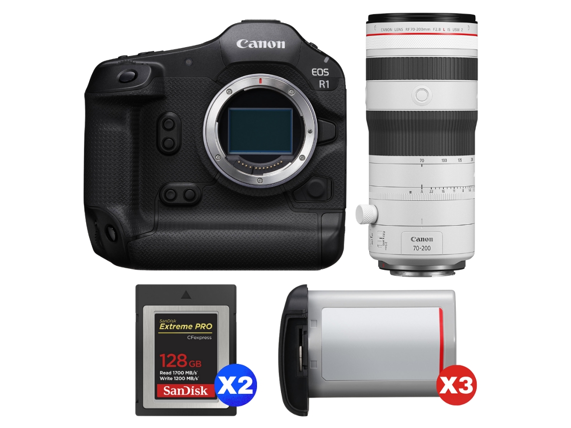 Canon Eos R1 + Rf 70-200mm F/2.8 L Is Usm Z Blanco + 2 Sandisk 128gb Extreme Pro Cfexpress Type B + 3 Canon Lp-e19 + Ebook Pricedirect