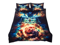 2026-3pcs/set Funda Edredón Con Almohadones Estilo Vintage Lechuza Luna Vía Láctea Suave Transpirable (uk Single)