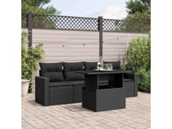 Conjunto de sofá de jardín de 5 piezas con cojines de mimbre sintético negro, Dkd Home Decor