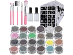 Kit De Tatuajes Con Purpurina Con 24 Tubos Grandes Y 125 Plantillas - Nuevo