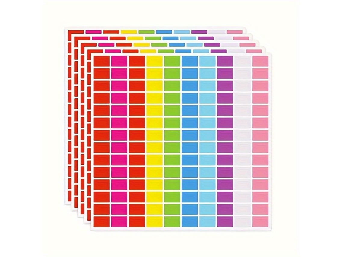 5 Hojas/700 Pegatinas Rectangulares De Colores, Adhesivo Removible, 10 Colores