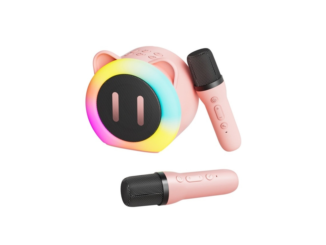 Mini máquina de karaoke portátil con Bluetooth y micrófono dual, sonido potente para fiestas en casa, color rosa Yizhood