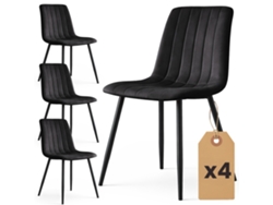 Set De 4 Sillas De Terciopelo Acolchadas Livo Negro Patas Negras