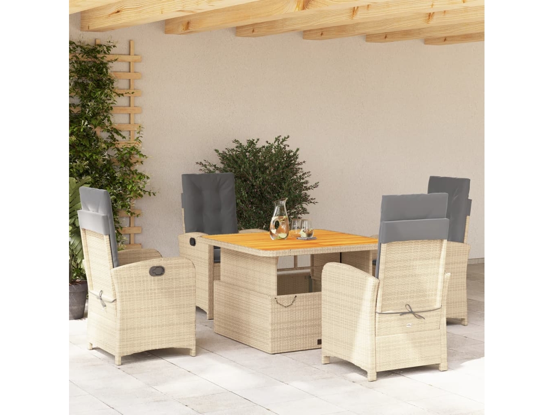 Juego de comedor de jardín de 5 piezas con cojines, mimbre sintético beige, Dkd Home Decor