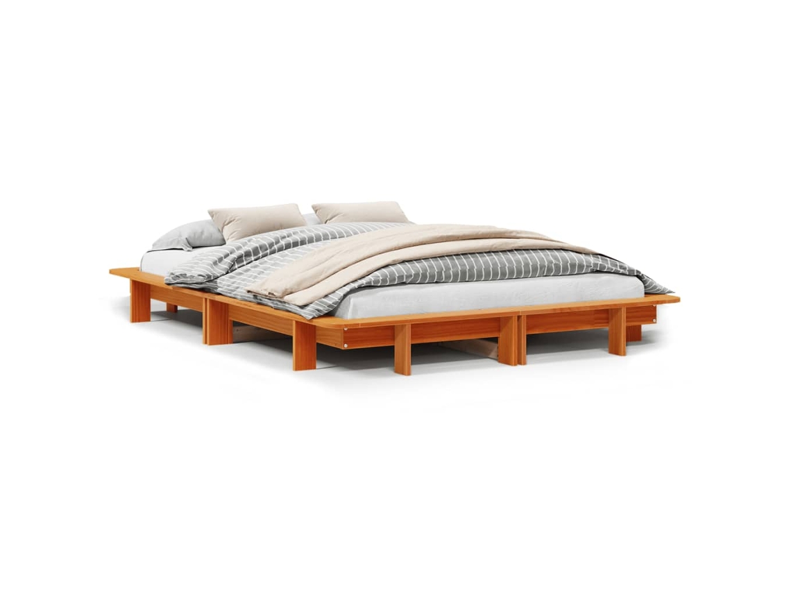 Maison Exclusive - Cama Sin Colchón Madera Maciza De Pino Marrón Cera 140x190 Cm