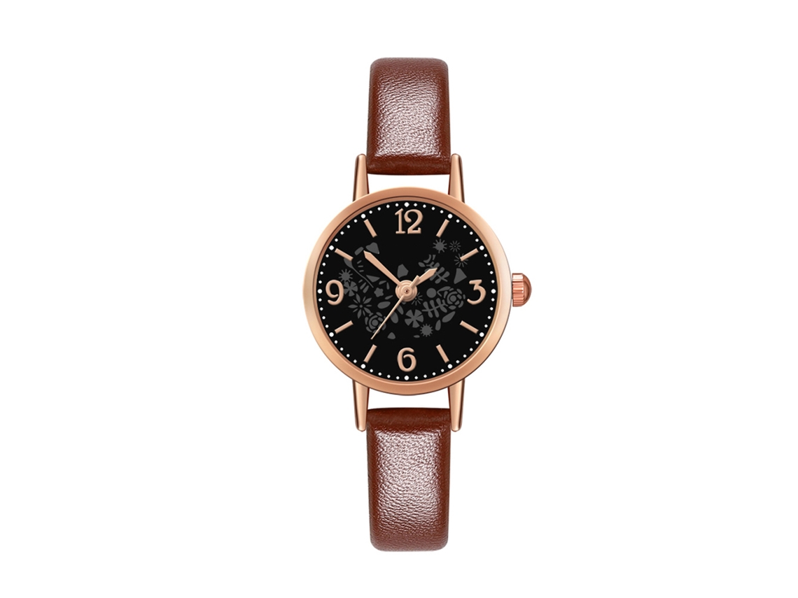 Reloj Unisex De Pulsera Analógico De Cuarzo Con Dial Redondo (espejo Negro Correa Marrón)