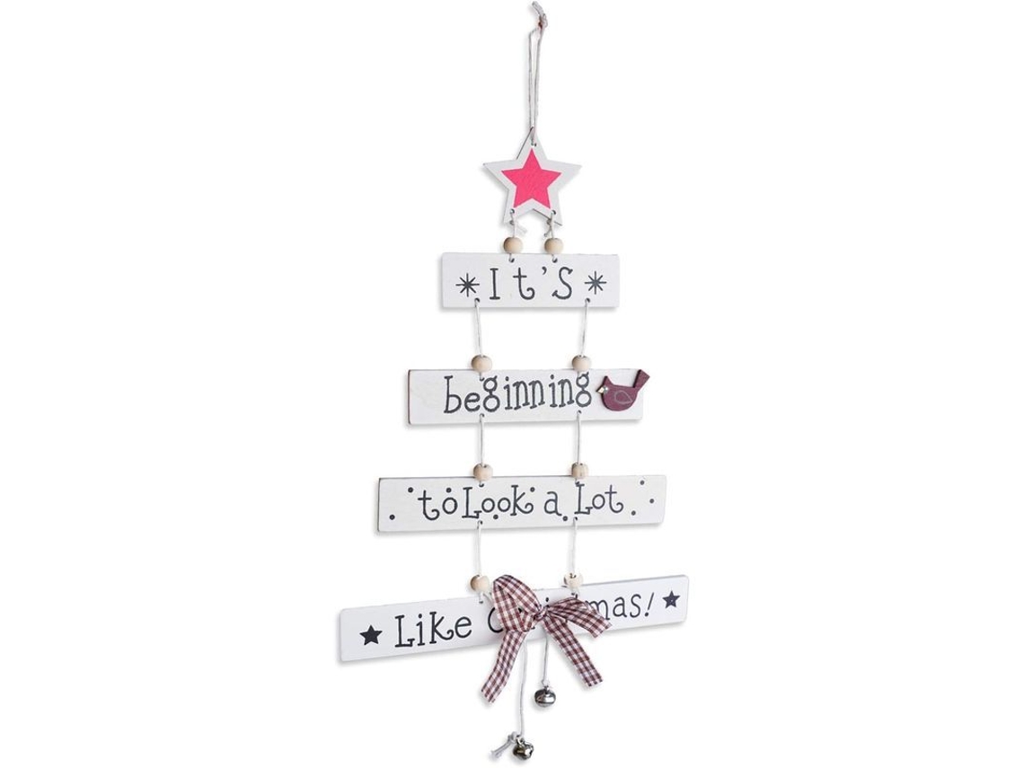 Adorno De Árbol De Navidad, Decoración De Madera Con Letras Y Estrella Roja Para Fiesta Y Regalo