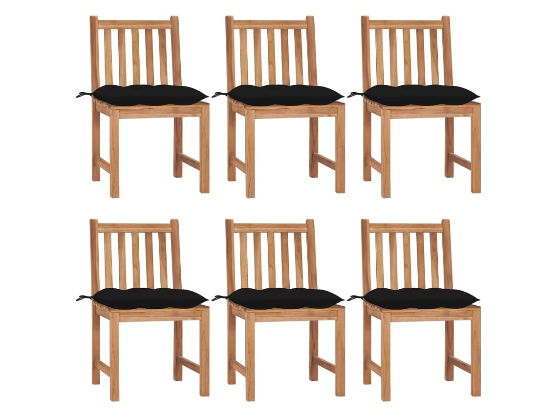 Sillas de jardín DKD Home Decor de 6 piezas con cojines, madera maciza de teca