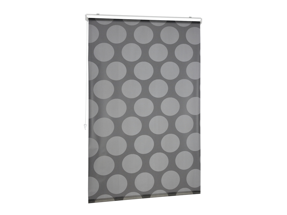 Relaxdays Cortina Enrollable Ducha Lunares, Estor Traslúcido, Repele Agua, Sujeción Techo/ventana, 100x240 Cm, Gris