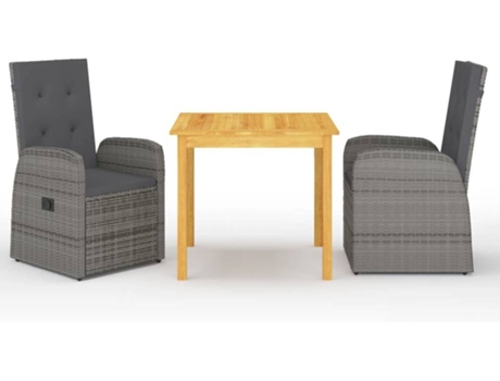 Conjunto 3 de comedor para jardín VIDAXL gris
