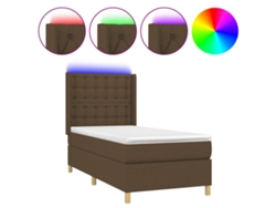 Maison Exclusive - Cama Box Spring Colchón Y Luces Led Tela Marrón Oscuro 90x190cm