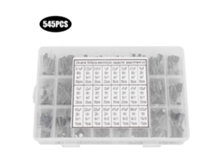 Kit de condensadores electrolíticos de aluminio Veloriskku, 545 piezas, 24 modelos, de 0,1 µF a 1000 µF, con caja de almacenamiento.