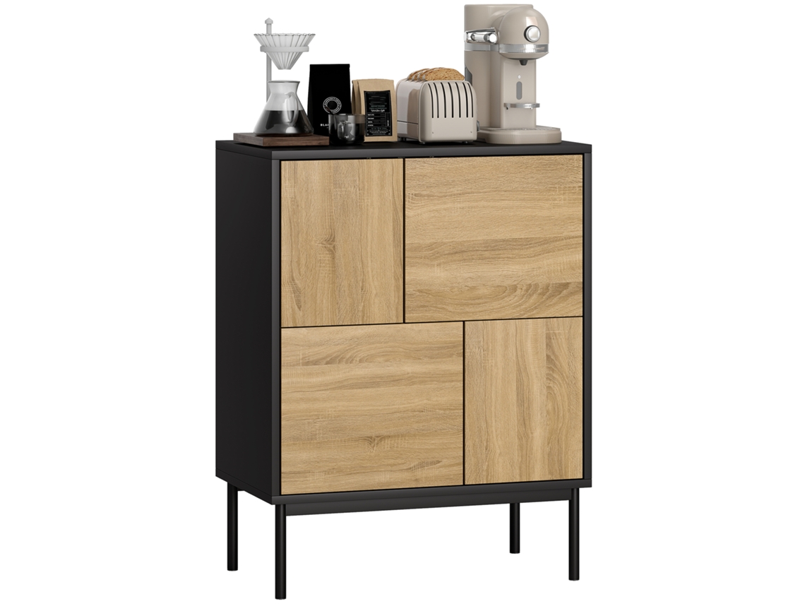 Aparador moderno para salón, 4 puertas, 4 cajones, almacenamiento, negro.