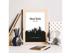 Póster NACNIC con Mapa de Newyork - Usa. Pósters con Skyline de Ciudades de Estados Unidos, Canada, Mexico con Sombra Negra.