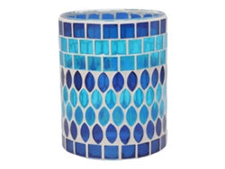 Portavelas Votivo De Mosaico De Vidrio Hecho A Mano Para Decoración Del Hogar - Azul