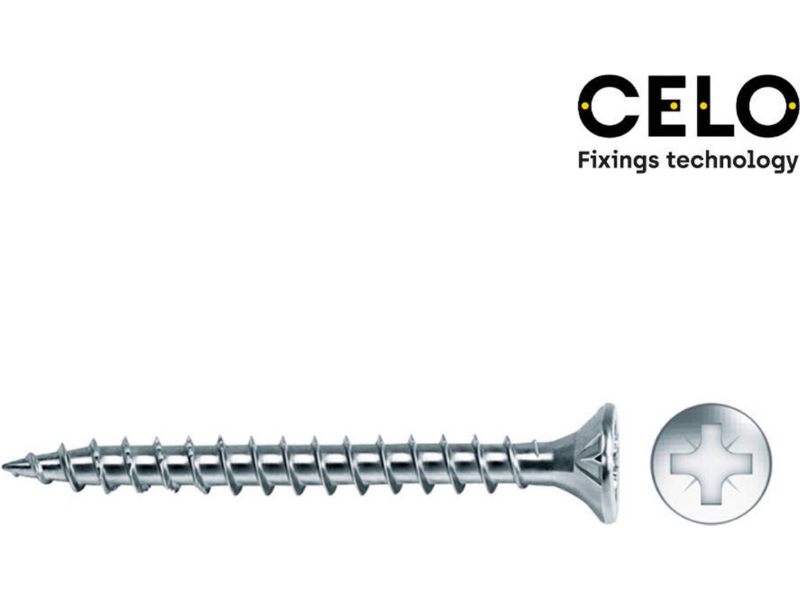 Caja 200Un Tornillo Madera Pozi CELO Din. Ref Vlox 4,5X50 Zincado + Lubr