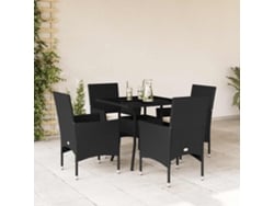 Juego de comedor de jardín de 5 piezas con cojines de mimbre negro de polietileno y vidrio de DKD Home Decor