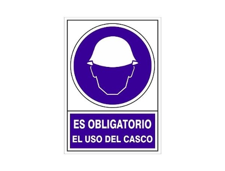 Señal 600 plast.490x345 obli.uso casco es obligatorio el uso del casco