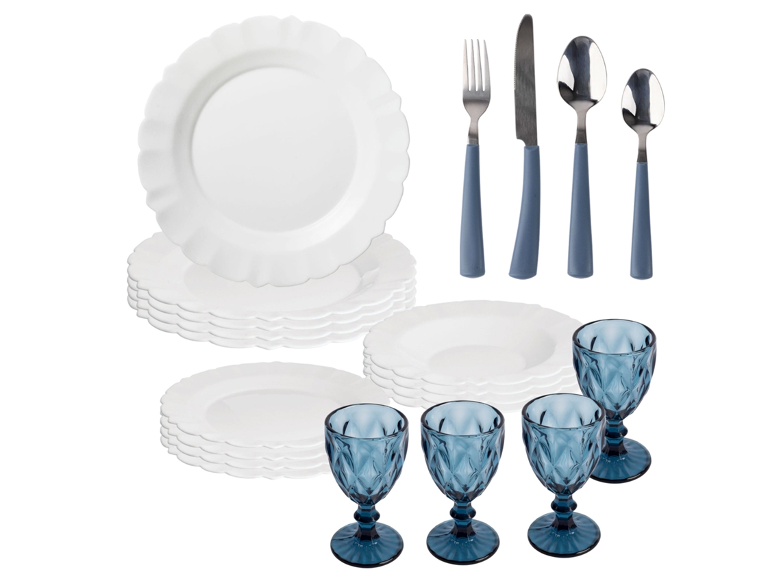 Vajilla Blanca 12 Piezas 4 Vasos Set 16 Cubiertos San Ignacio (250 ml)