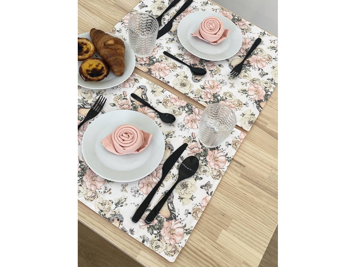Juego De 2 Manteles Individuales Y 2 Servilletas ILMH BY I LOVE MY HOME (4 Piezas) - Estampado Pájaros Y Coral (doble Cara)