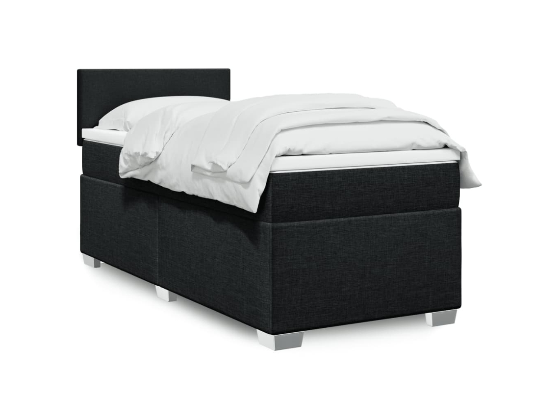 Cama Box Spring Con Colchón Tela Negro 90x200 Cm
