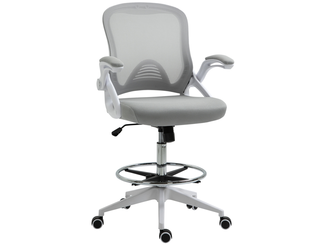 Silla Oficina Regulable Altura Reposapiés Reposabrazos Plegables Malla Gris Blanco