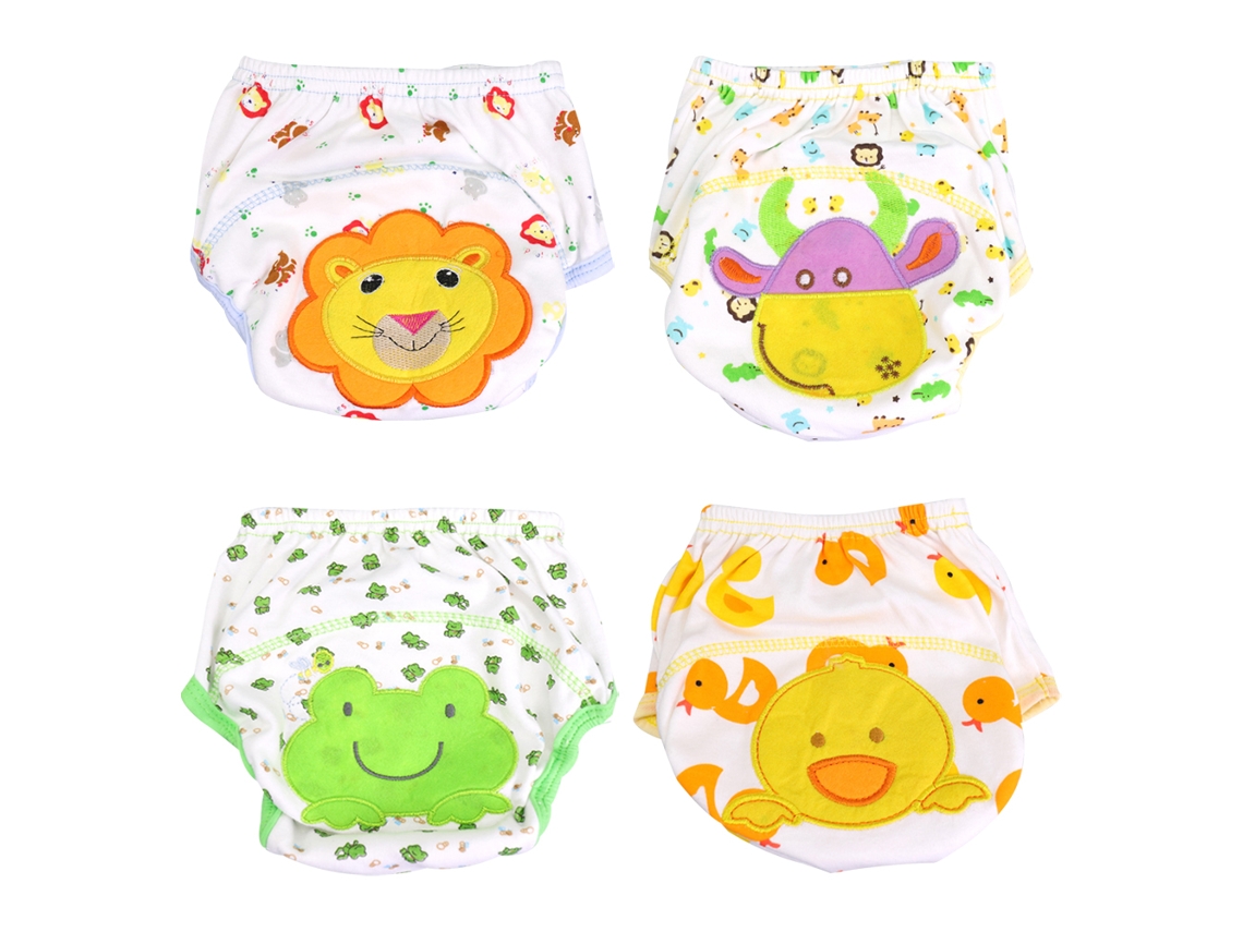 Pañales tipo braguita para bebé de 4 piezas en algodón suave, impermeable y transpirable, lavables.