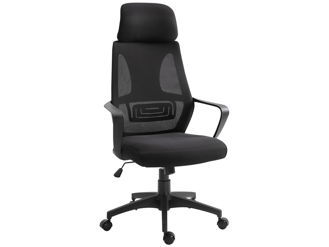 Cadeira De Escritório Ergonômica, Cadeira De Escritório Em Tela, Apoio De Cabeça, Altura Ajustável, 64 X 55 X 116-126 Cm, Preta